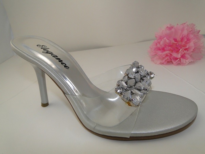 silver high heel mules